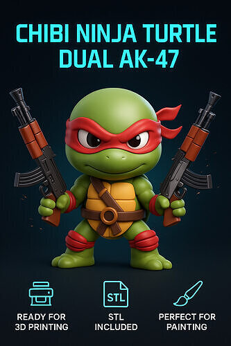 CHIBI NINJA TURTLE WITH DUAL AK47 3D PRINTABLE MODEL 3D print model