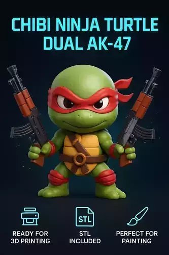 CHIBI NINJA TURTLE WITH DUAL AK47 3D PRINTABLE MODEL