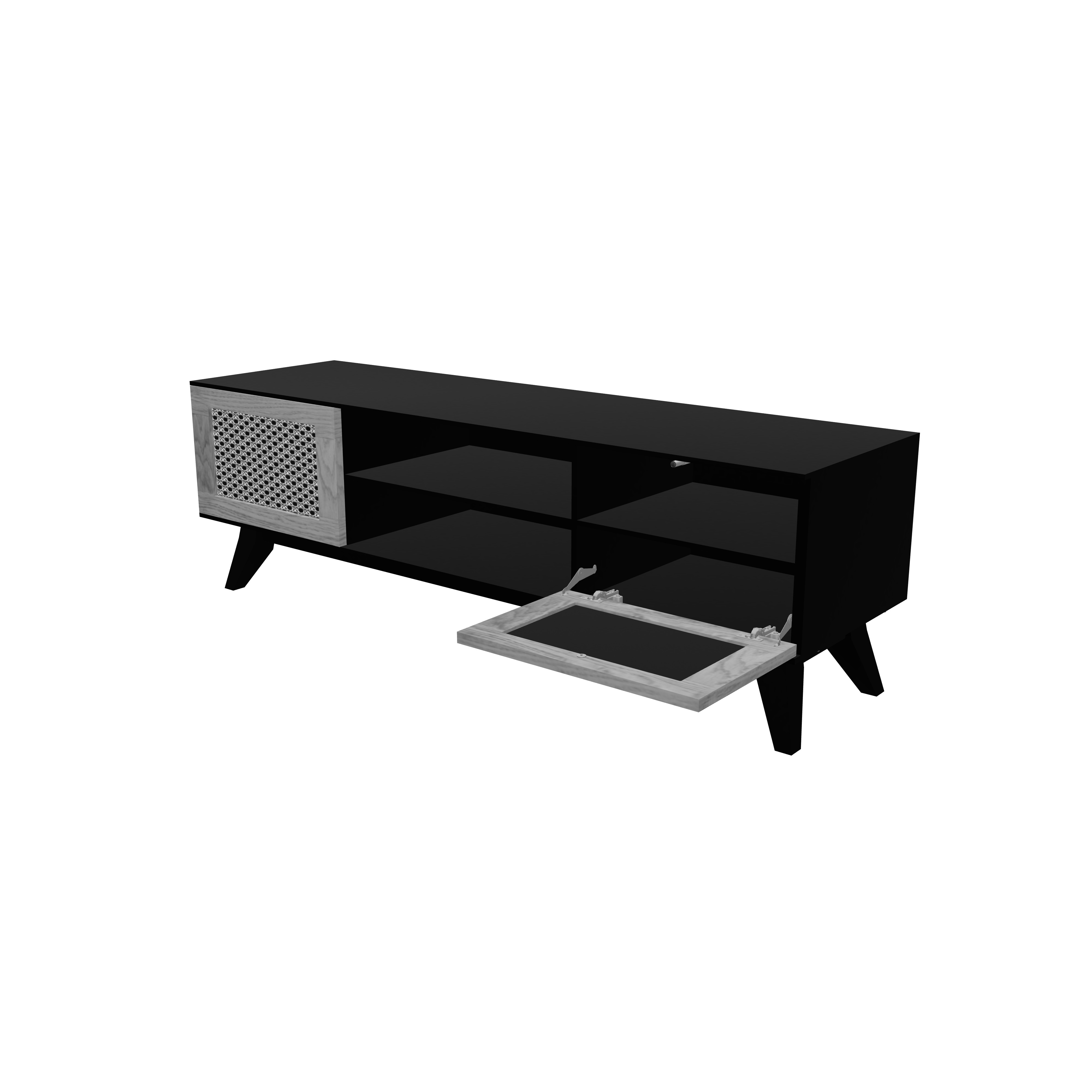 Modern Cane and Wood TV Console Black Sideboard Cabinet 3D Model Low-poly 3D model_3