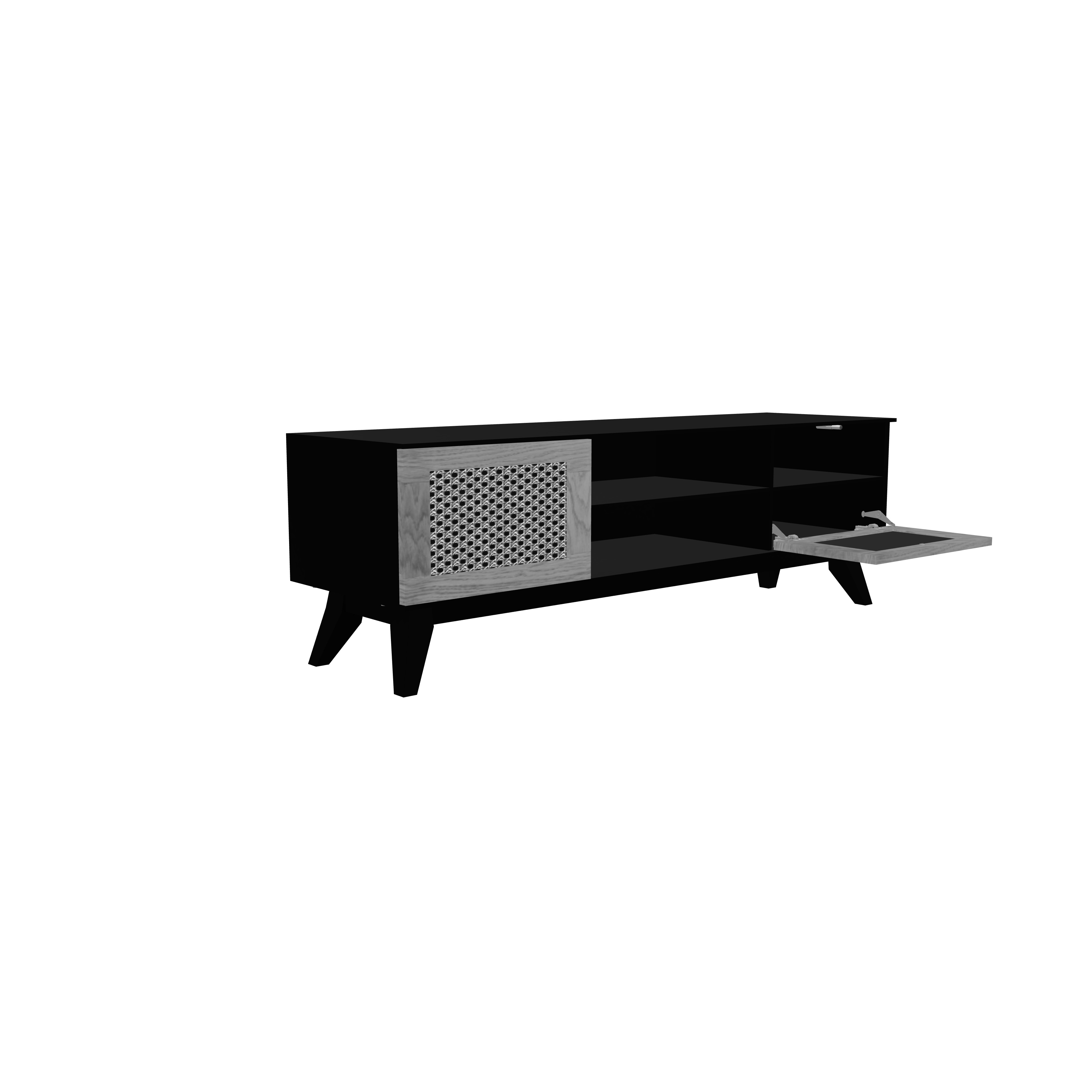 Modern Cane and Wood TV Console Black Sideboard Cabinet 3D Model Low-poly 3D model_2