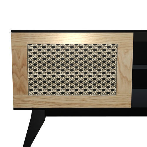 Modern Cane and Wood TV Console Black Sideboard Cabinet 3D Model Low-poly 3D model