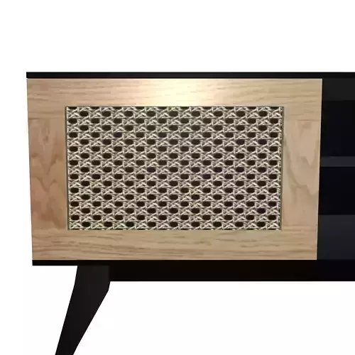 Modern Cane and Wood TV Console Black Sideboard Cabinet 3D Model