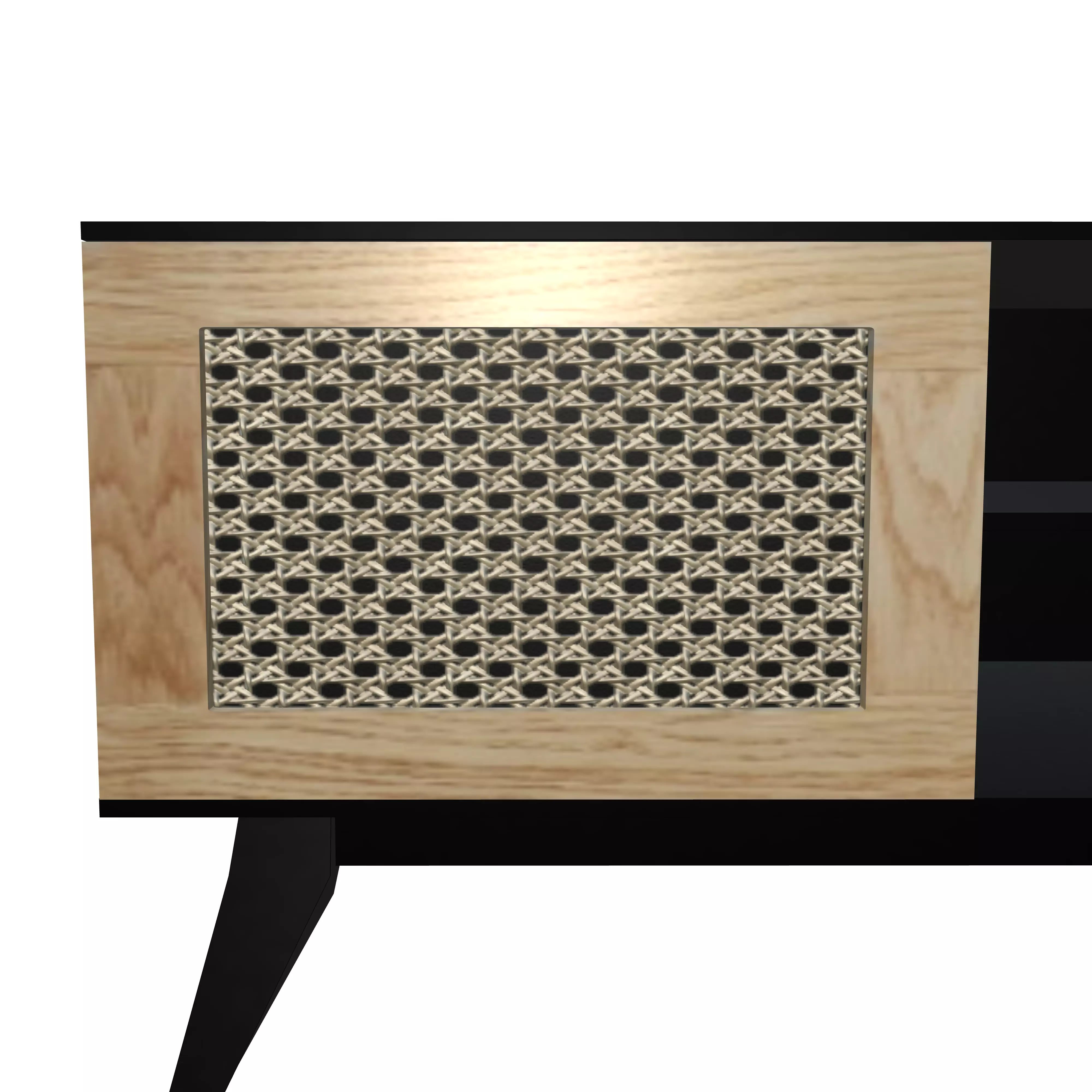 Modern Cane and Wood TV Console Black Sideboard Cabinet 3D Model Low-poly 3D model_0