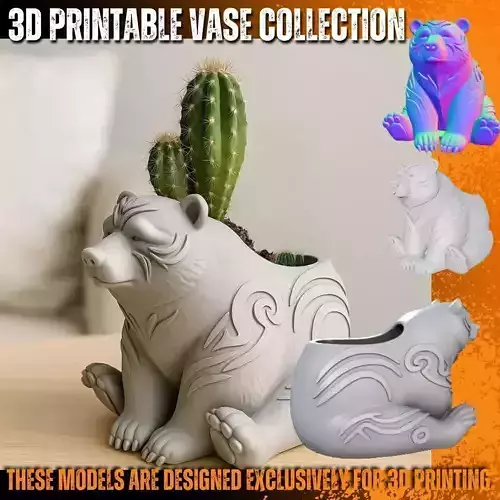 Tribal Bear Planter Pen Holder 3D Printable STL