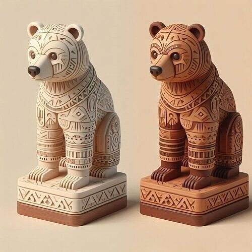 969 Color 3D Model of a Totem Style   Bear  on a Pedestal 3D print model