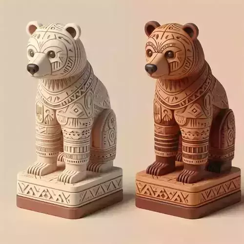 969 Color 3D Model of a Totem Style   Bear  on a Pedestal