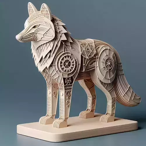 970 Color 3D Model of a Totem Style Wolf on a Pedestal