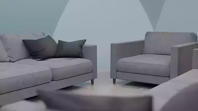 Morden Style 3D Sofa Sets Fabric Couch Furniture Model