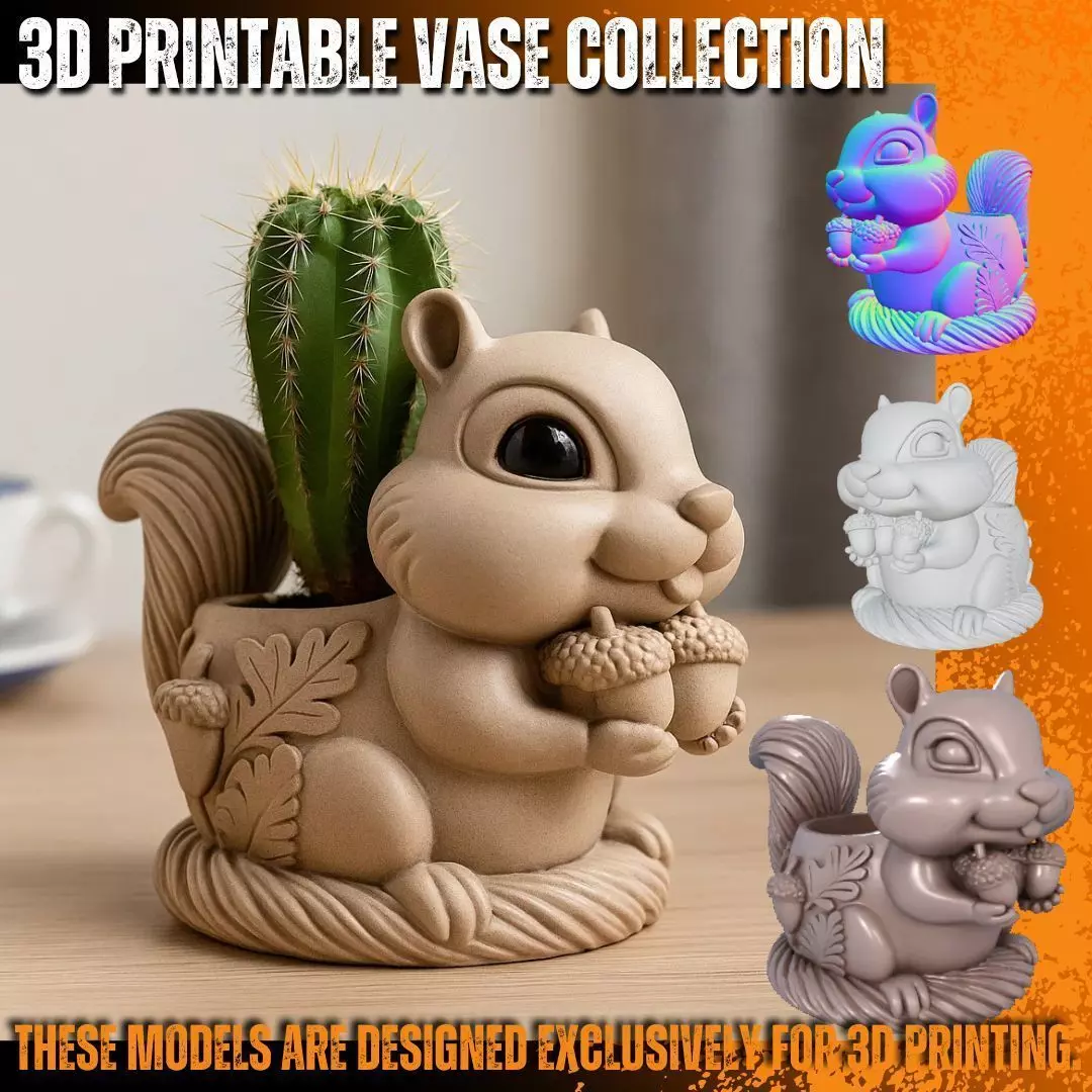 Cute Squirrel Planter Pen Holder 3D Printable STL 3D print model_0