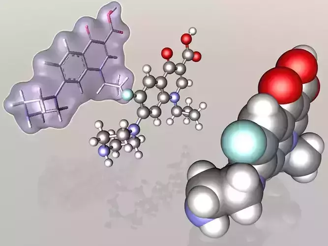 Ciprofloxacin molecule 3D model