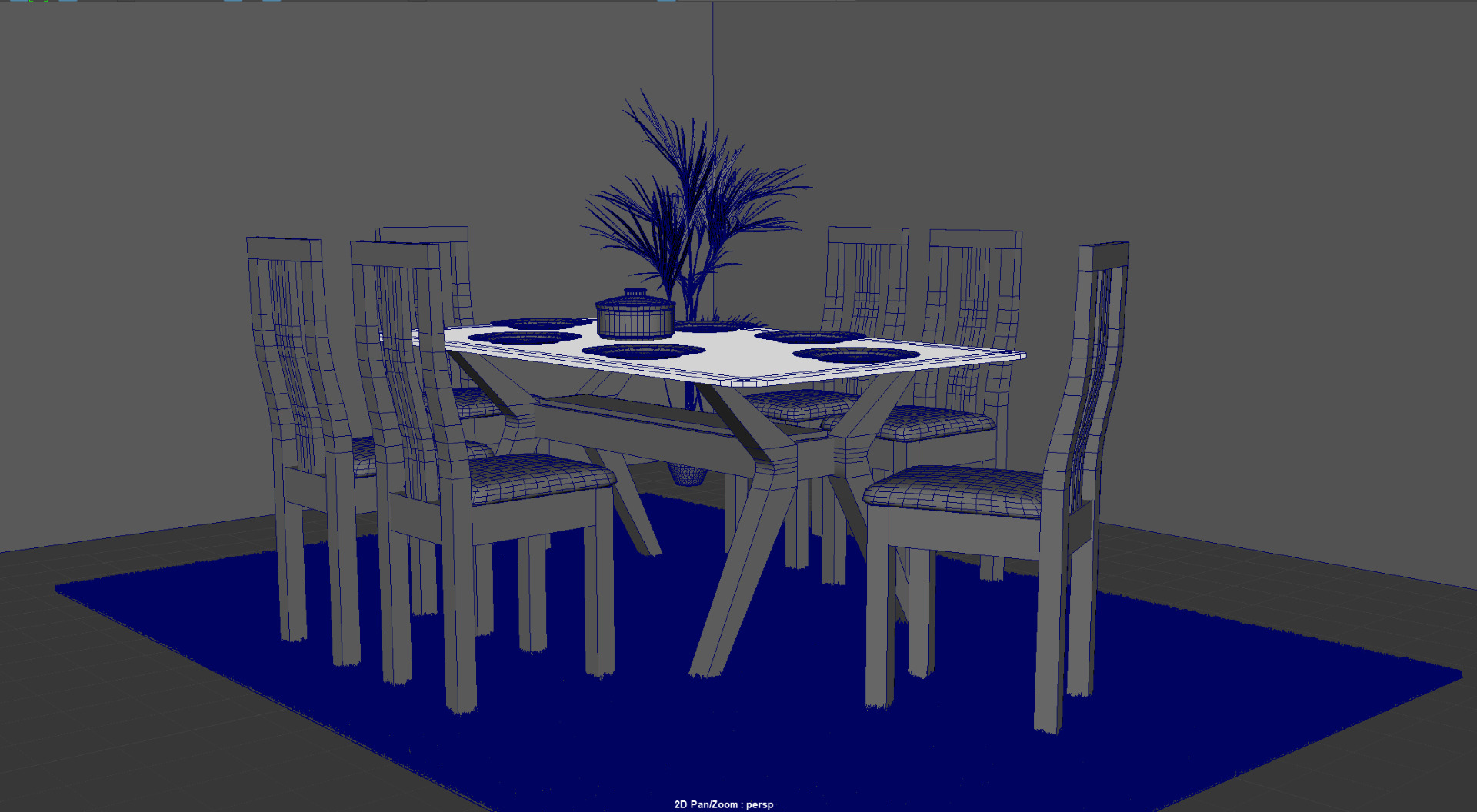 Modern Wooden Dining Table Set Low-poly 3D model_3