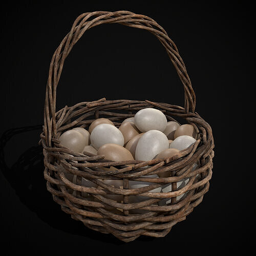 Basket with Eggs Low-poly 3D model