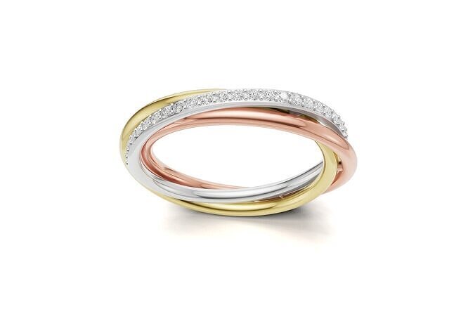 Three-Tone Gold Twist Diamond Ring 3D print model
