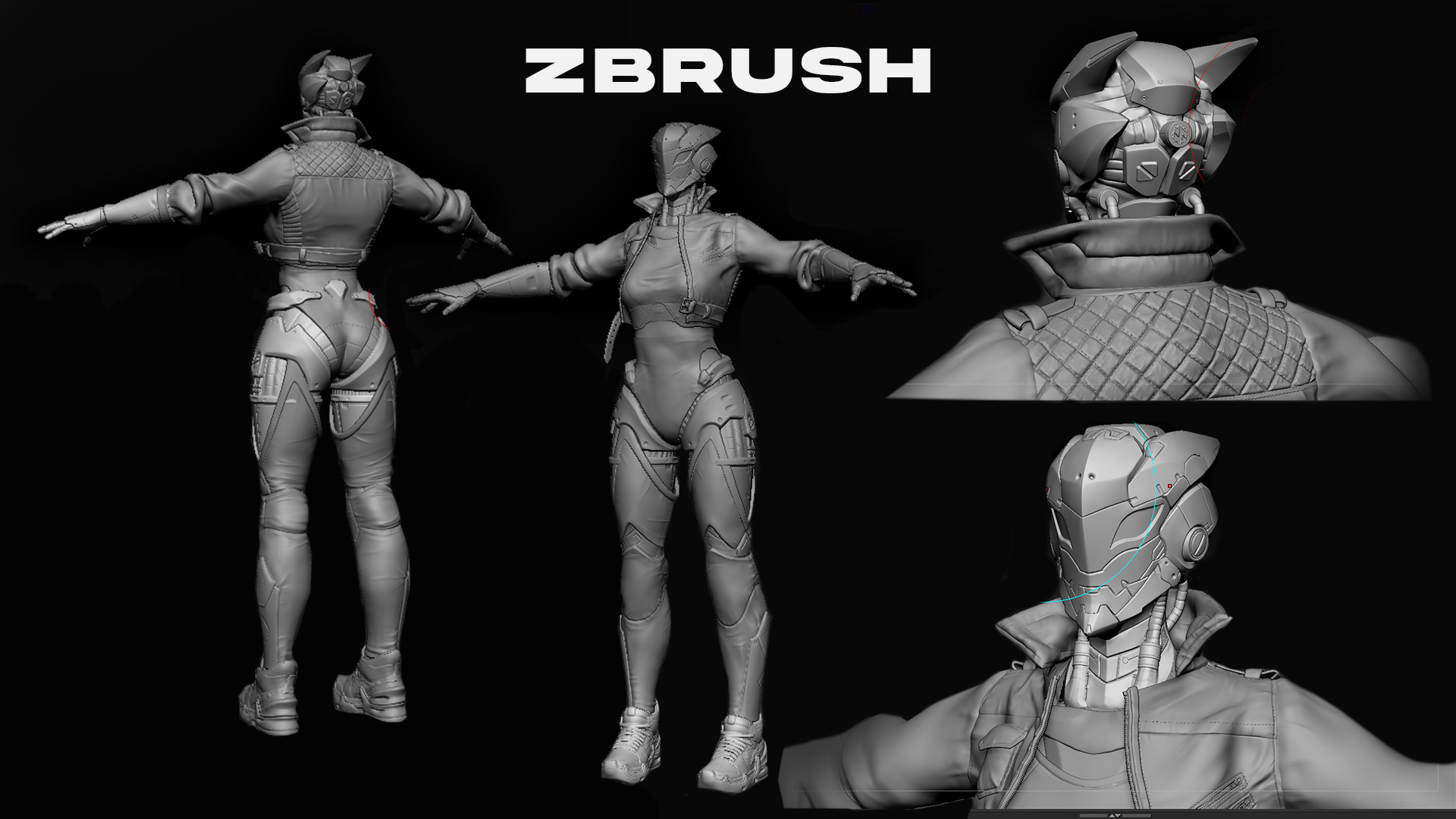 Robot Famele CyberPunk PBR  Unity Texture GameReady Low-poly 3D model_11