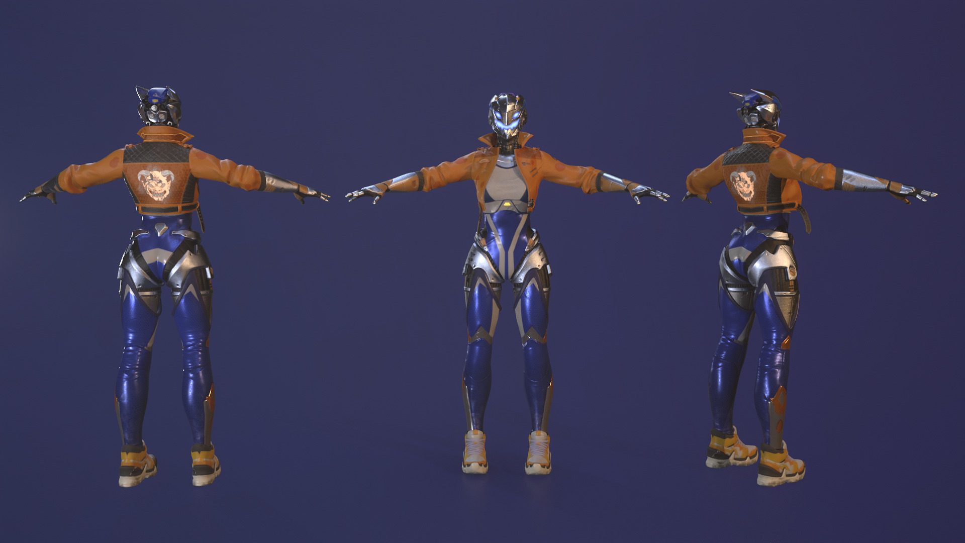 Robot Famele CyberPunk PBR  Unity Texture GameReady Low-poly 3D model_10