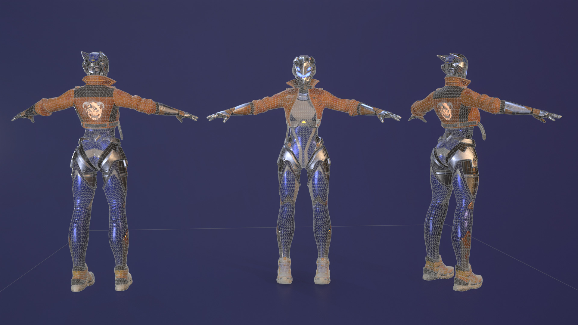 Robot Famele CyberPunk PBR  Unity Texture GameReady Low-poly 3D model_9