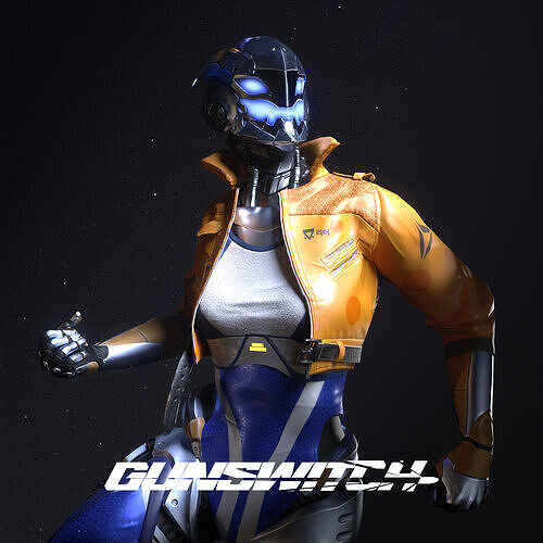 Robot Famele CyberPunk PBR  Unity Texture GameReady Low-poly 3D model