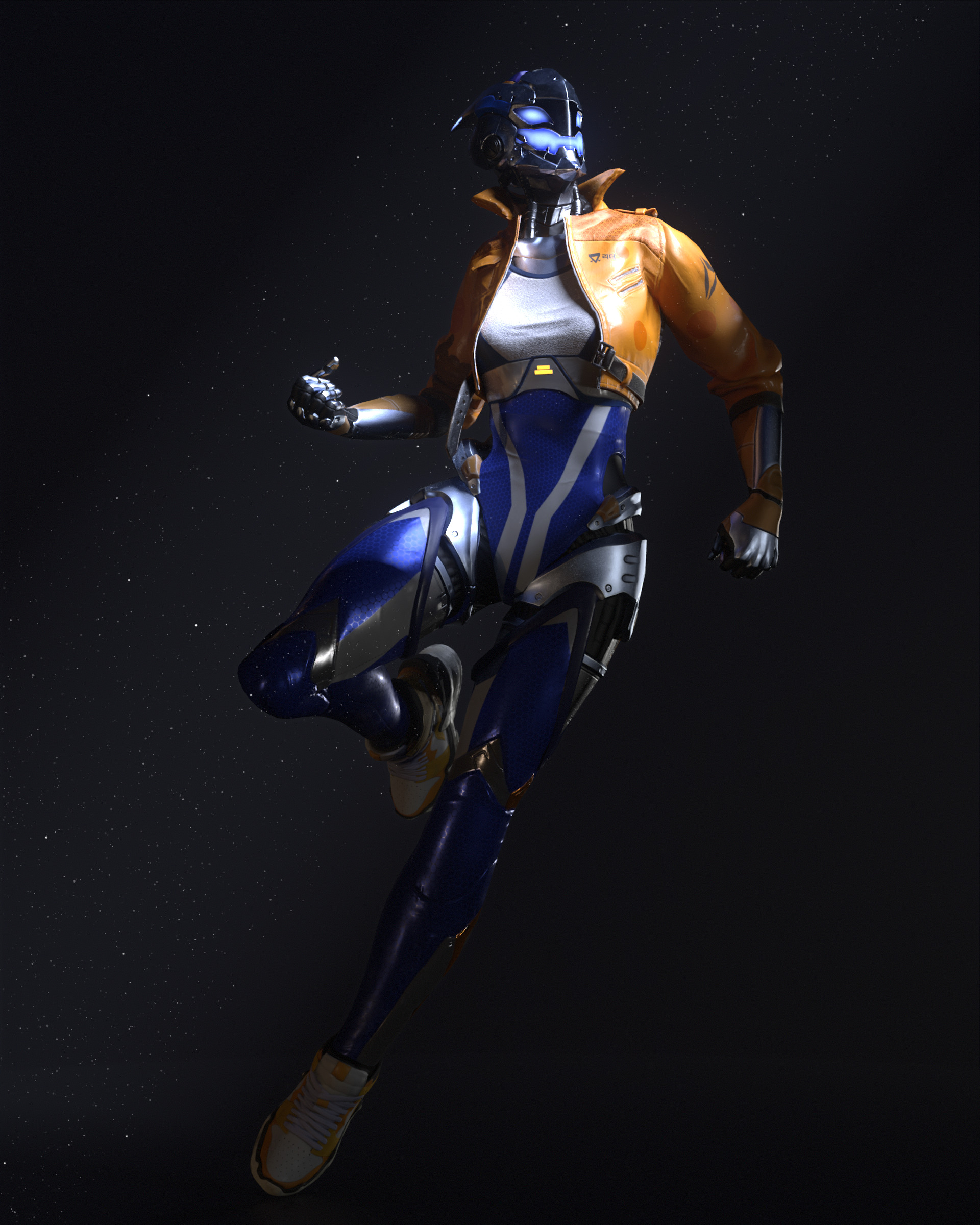 Robot Famele CyberPunk PBR  Unity Texture GameReady Low-poly 3D model_1