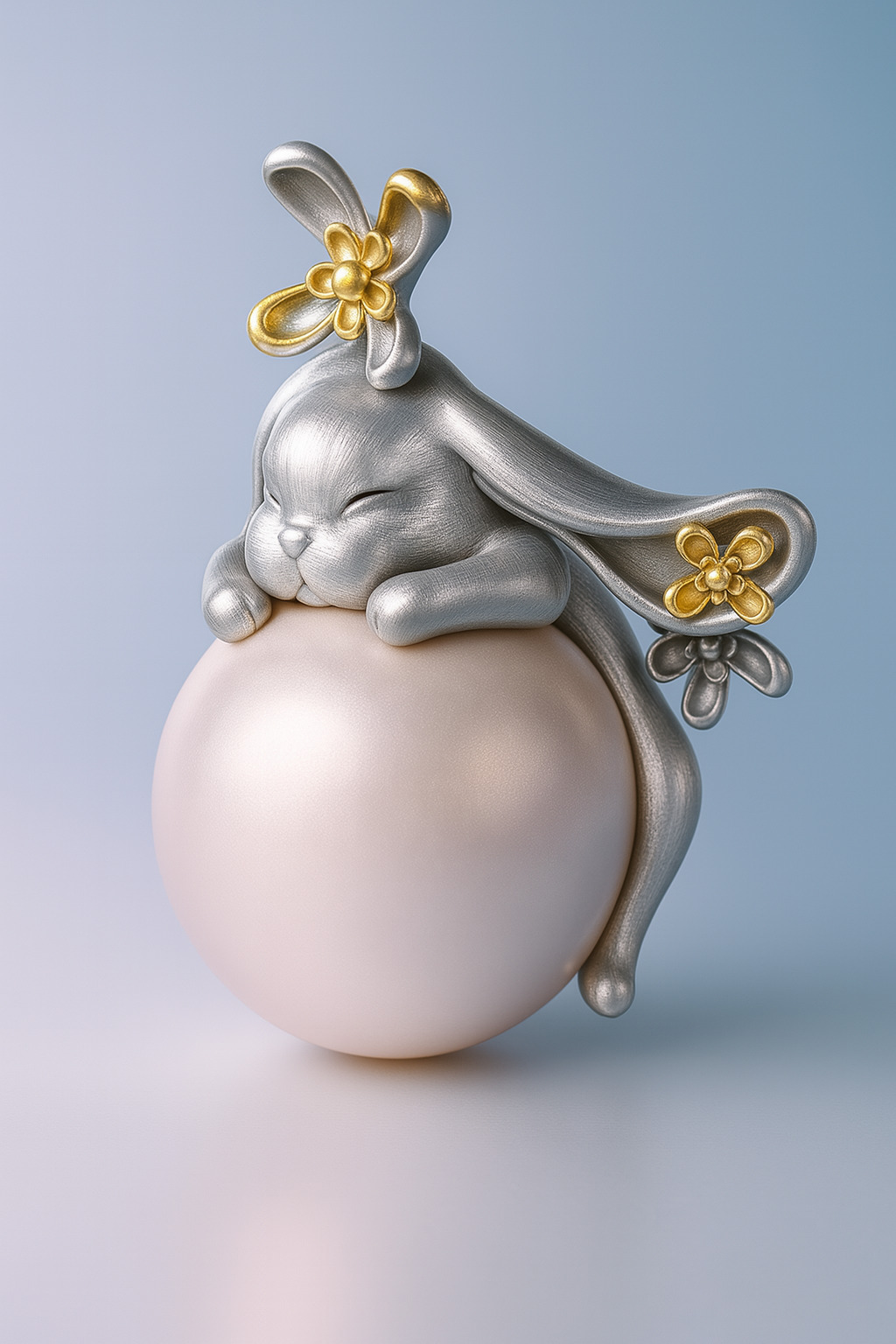 Cute Bunny Figurine on Ball  3D Print Model Free 3D print model_1