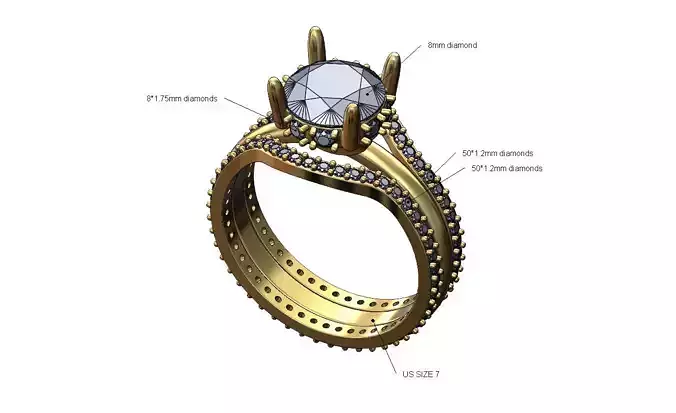 Curved eternity guards 8mm diamond hidden setting ring US size 7