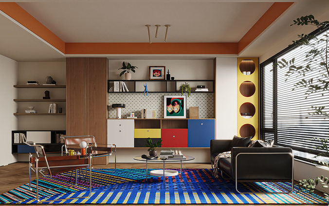 Colorful Pop Art Style Living Room Interior 395 3D model