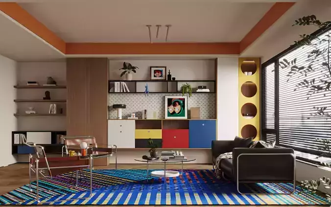 Colorful Pop Art Style Living Room Interior 395 3D model