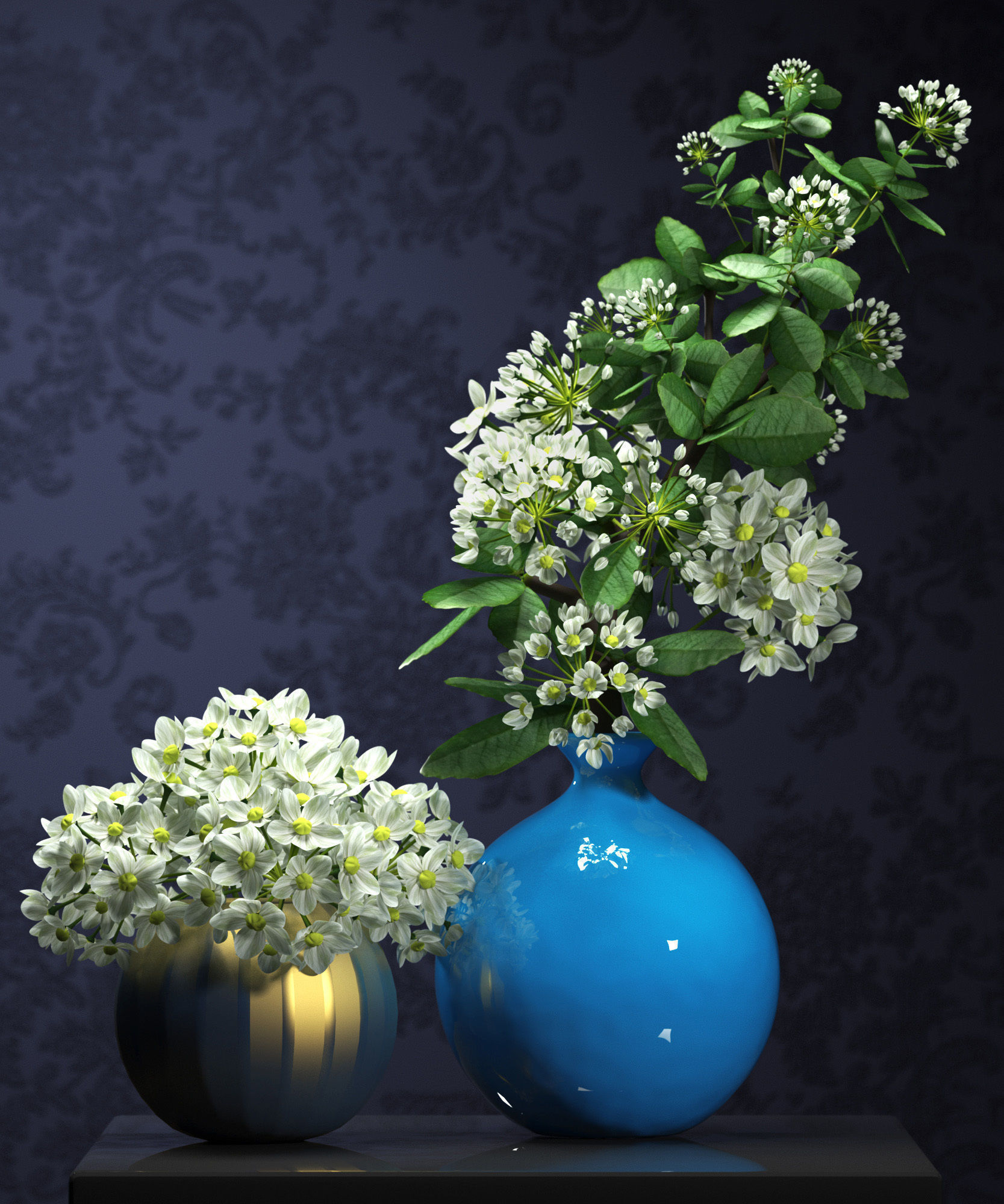 flower vase set 3D model_2