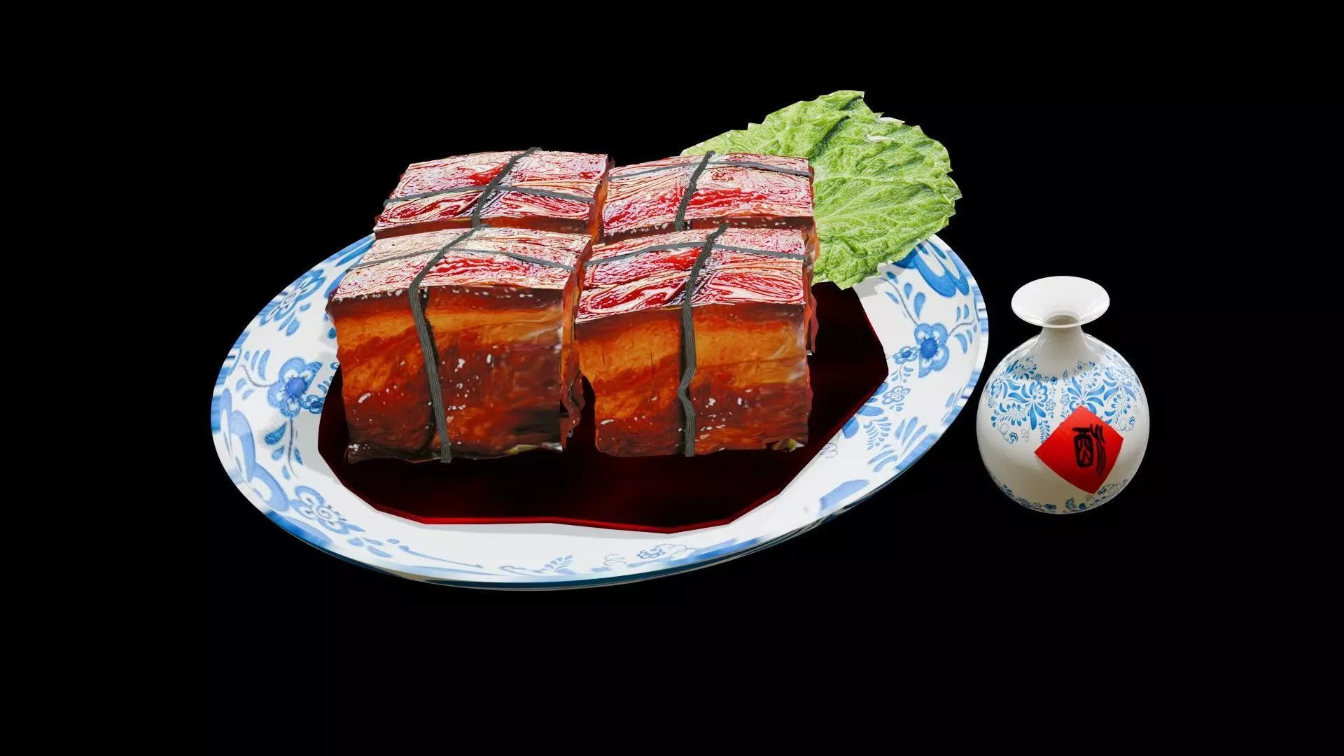 Food Chinese famous dish DongPo meat and Chinese wine 3D model_0