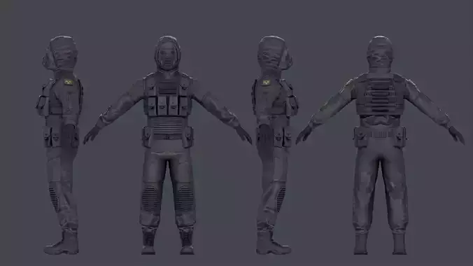 Postapocalypse stalker like outfit PBR Low-poly 3D model