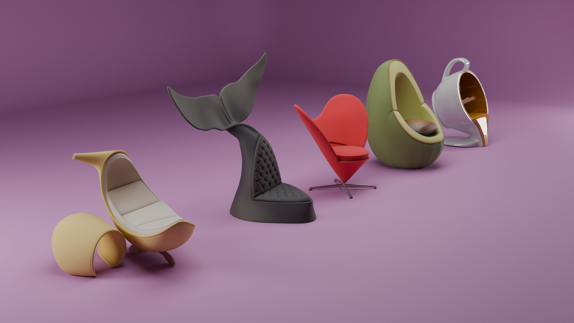 Stylized Designer Chair Pack for 3D Printing Visualization 3D print model_1