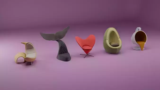 Stylized Designer Chair Pack for 3D Printing  Visualization 3D print model