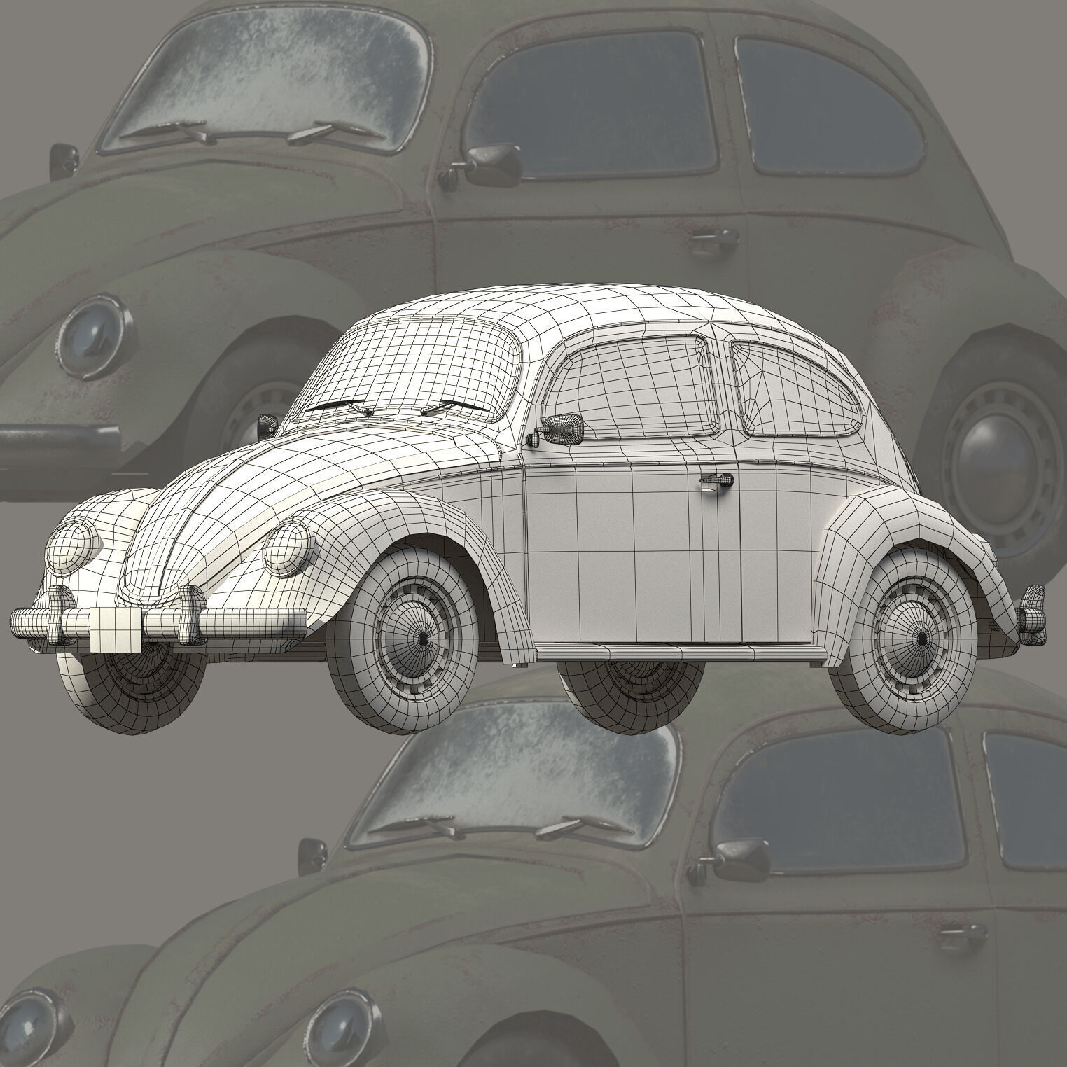 Automobile Beetle  Low-poly 3D model_4