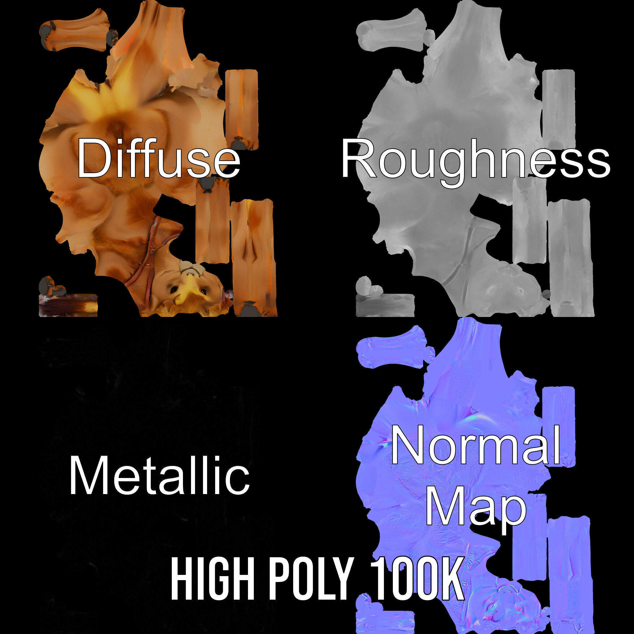 D Camel Model Pack with Detailed Fur Texture Low-poly 3D model_4