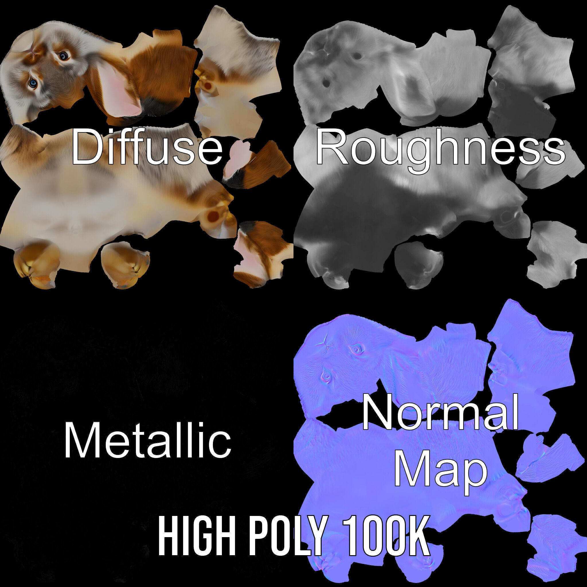 Realistic Rabbit Model Pack for D Rendering  Game Engines Low-poly 3D model_3