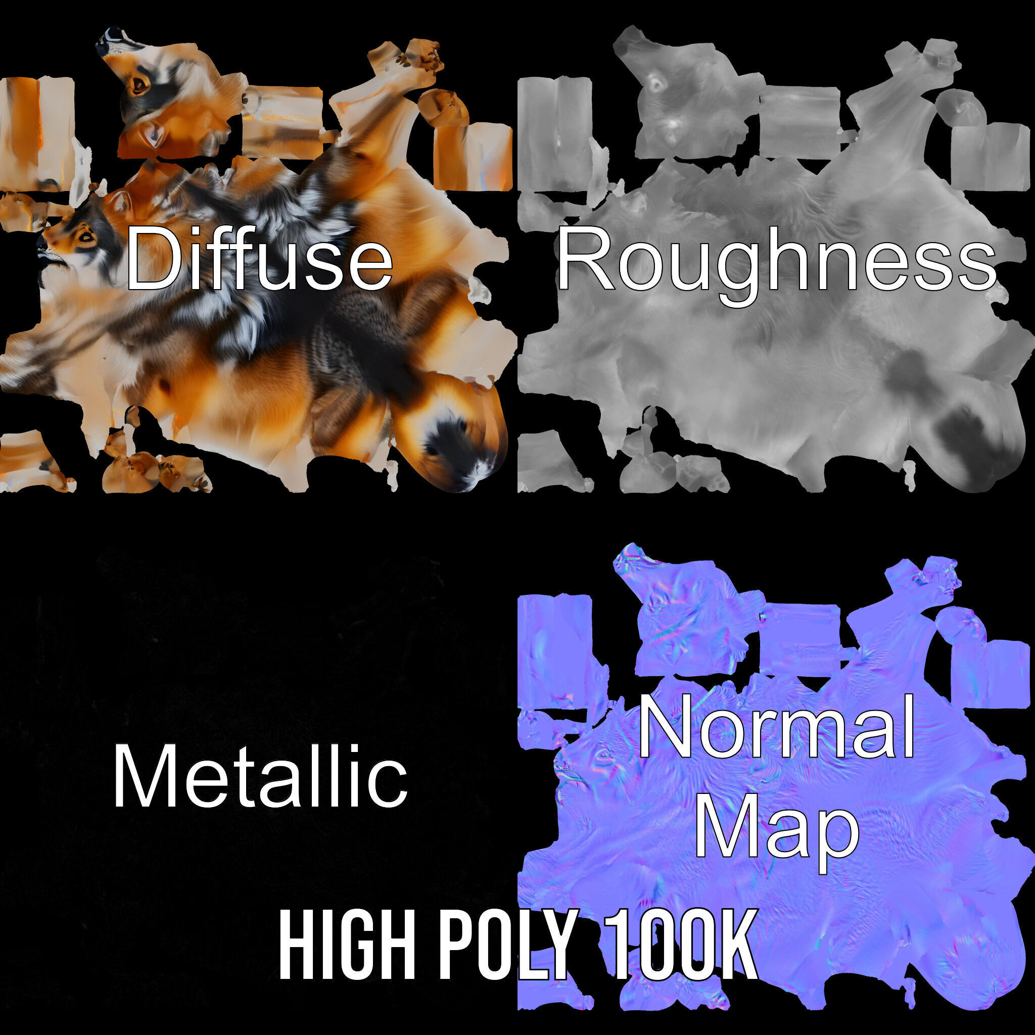 Wolf Animal Model Pack  Realistic Fur and Texture Low-poly 3D model_4