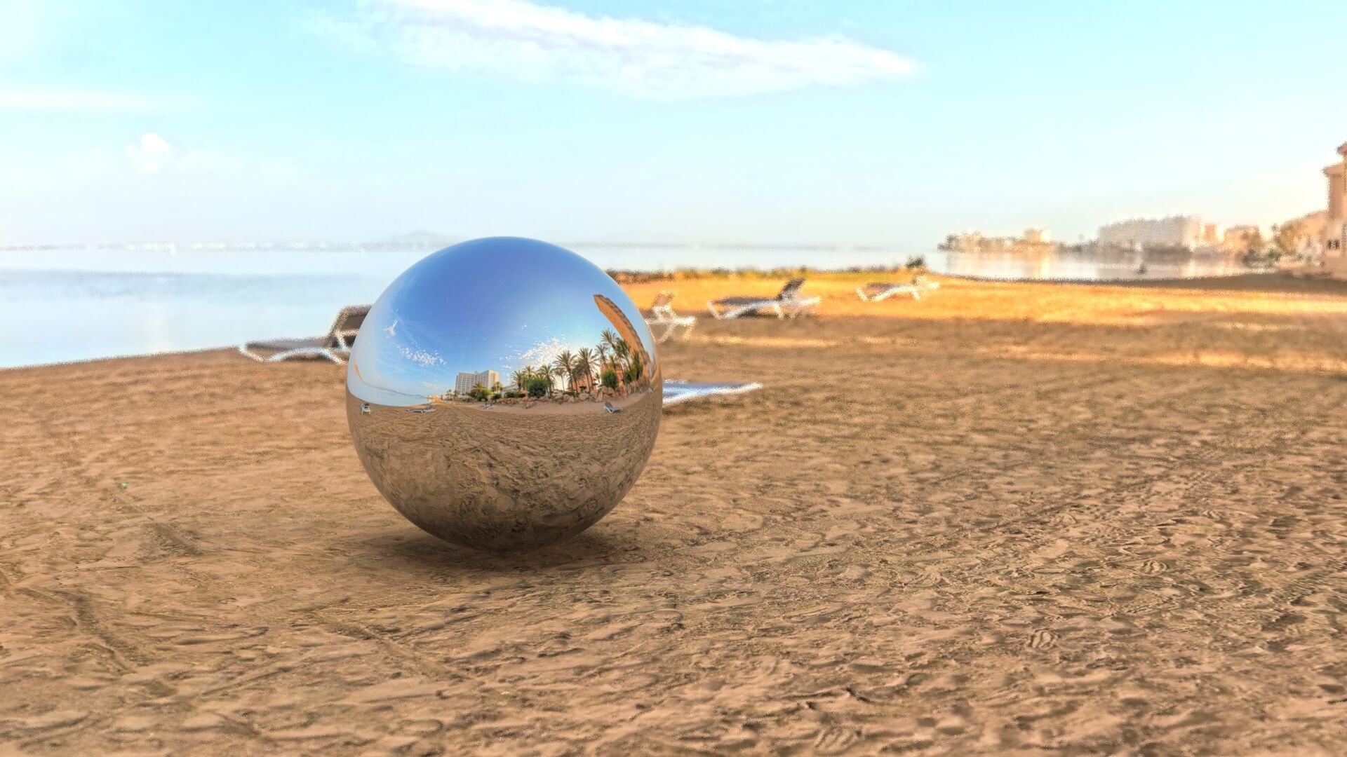 Urban Coastal Environment with Palm Trees and Clear Sky 3D model_4