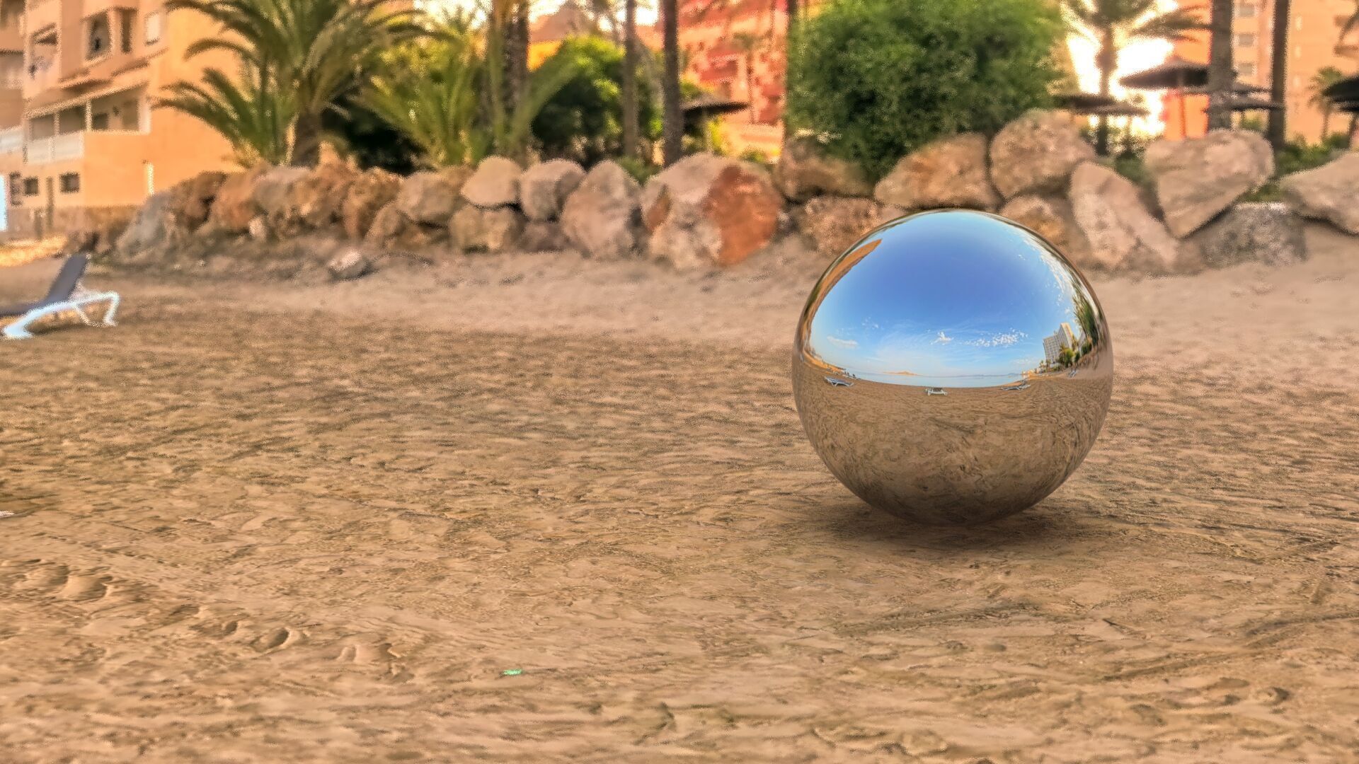 Urban Coastal Environment with Palm Trees and Clear Sky 3D model_3