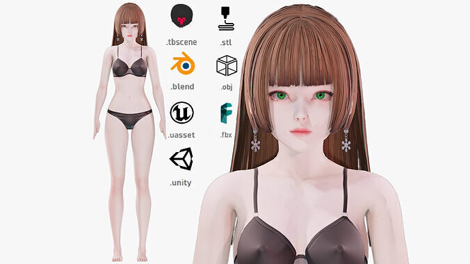 Lingerie clothes 0012 - Rig -Unreal - Unity - Blender - Animated Low-poly 3D model