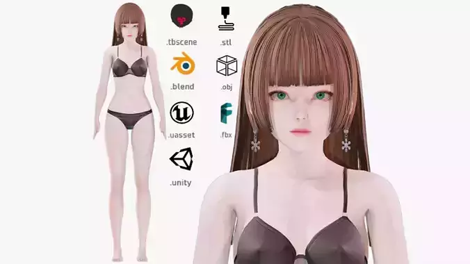 Lingerie clothes 0012 - Rig -Unreal - Unity - Blender - Animated Low-poly 3D model