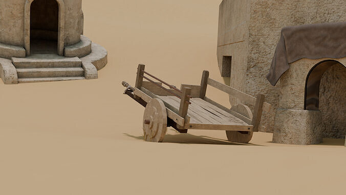 Medieval Wooden Cart 3D model 2