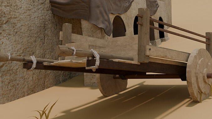 Medieval Wooden Cart 3D model 4