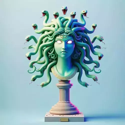 971Color 3D Model of a Beautiful Gorgon with Snake Hair 