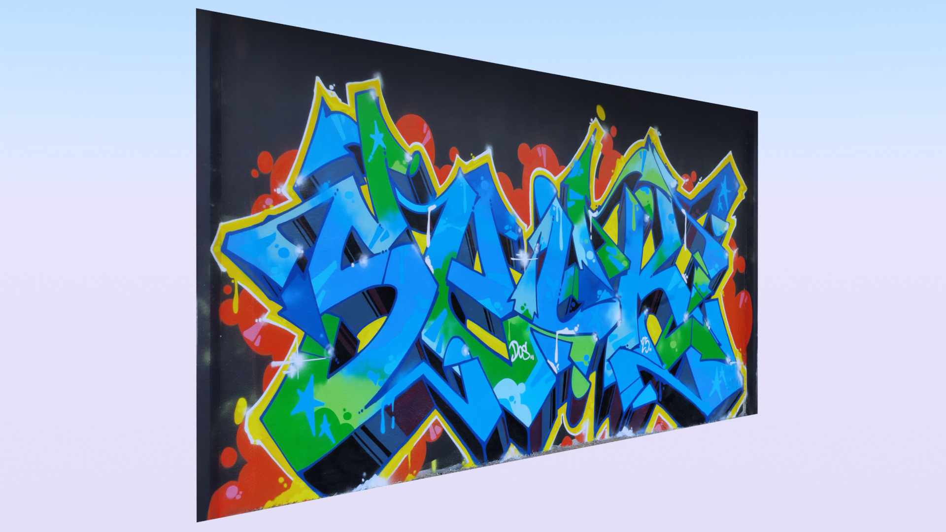 Graffiti wall XIX 3D model_2