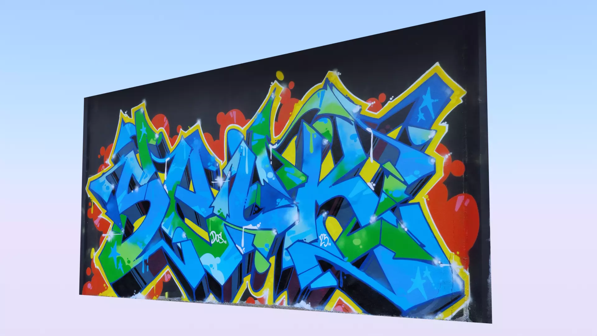 Graffiti wall XIX 3D model_0