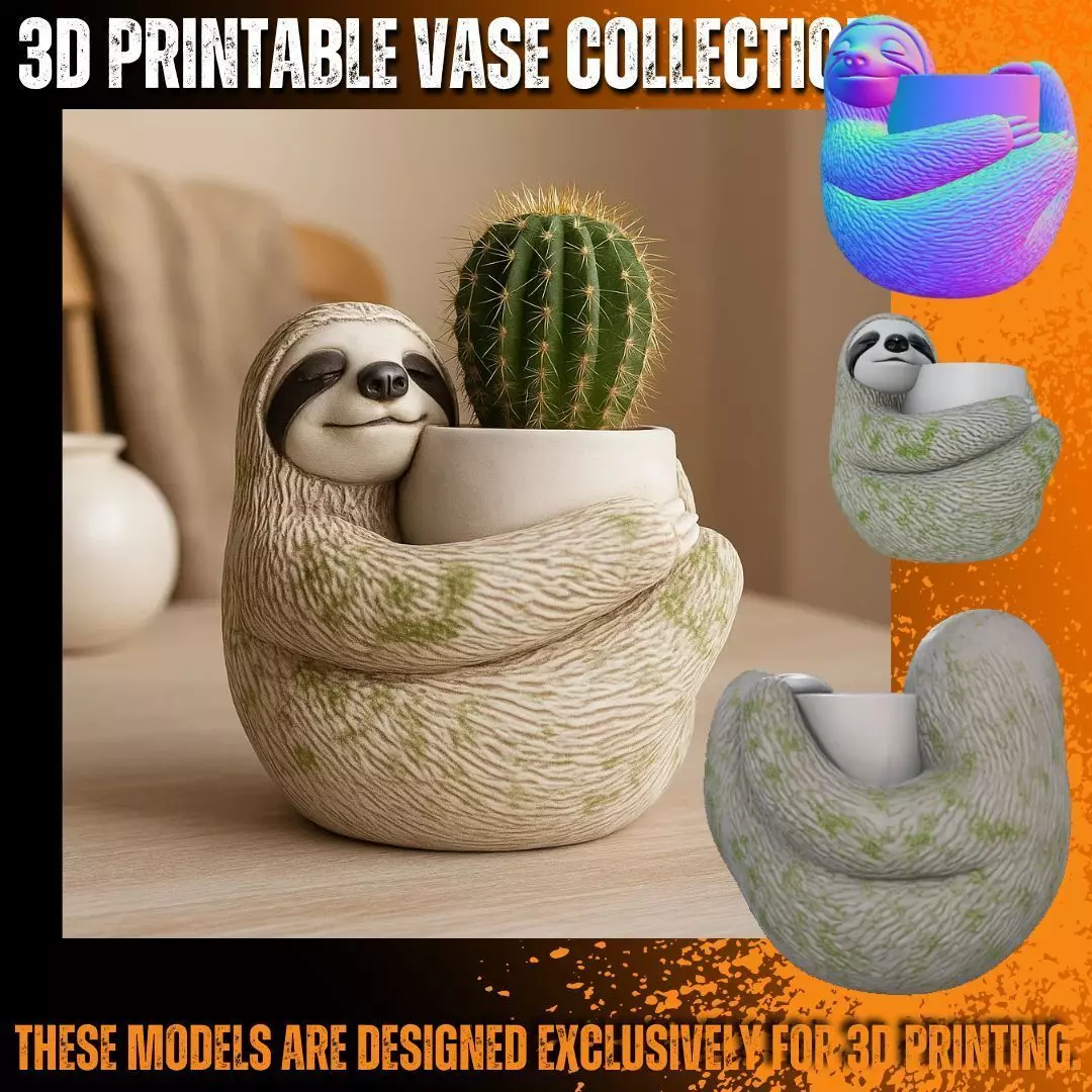 Sloth Pot Holder  Cute 3D Printable Sloth Planter Model 3D print model_0