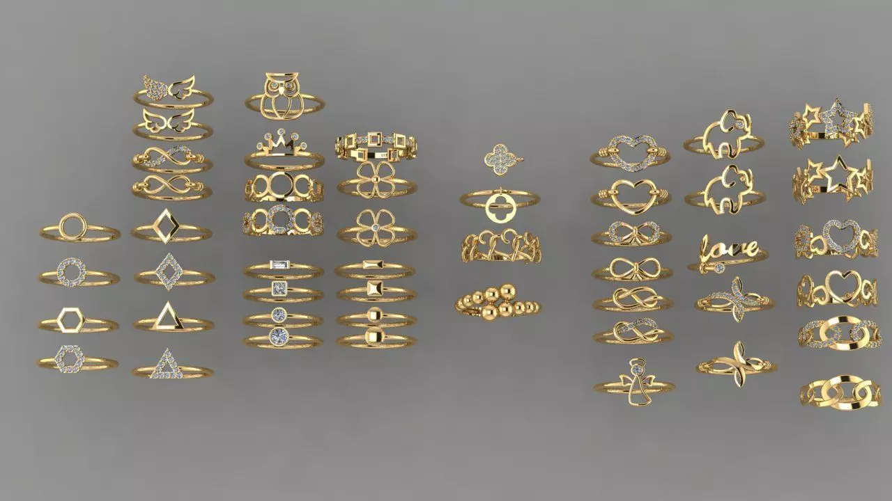 Elegant Thin Rings STL print model 3D Model Collection_0