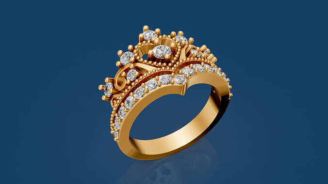crown ring silver gold jewelry printable model 3D print model