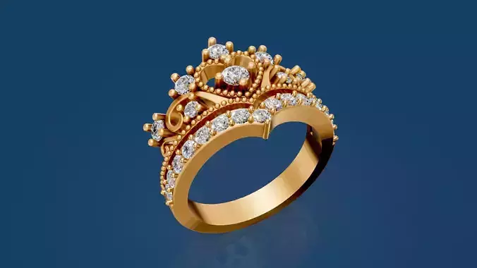 crown ring silver gold jewelry printable model