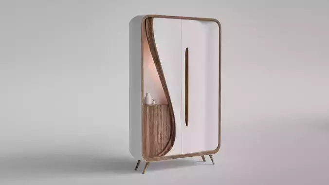 Curved Minimalist Cabinet  Modern Wooden Storage Unit