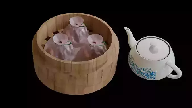 Chinese breakfast food shrimp dumpling Dim sum Low-poly 3D model